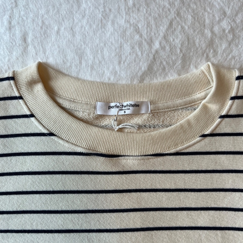 perfectwhitetee Cream and Black Striped Sweatshirt - Picture 2 of 9